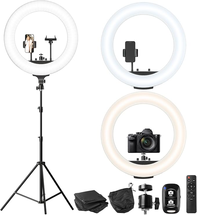 UBeesize 22'' Ring Light with 72'' Stand, 60W Large Ring Light with Phone Holder, Dimmable LED Light for Makeup Barber Stylist Tattoo YouTube TikTok Photography by UBeesize
