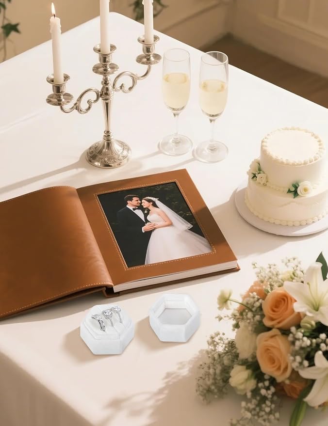 MFXIP Velvet 3 Slots Jewelry Ring Box Engagement Wedding Box Keepsake Box Bridal Photo Ring Triple Slots Hexagon - Image 5