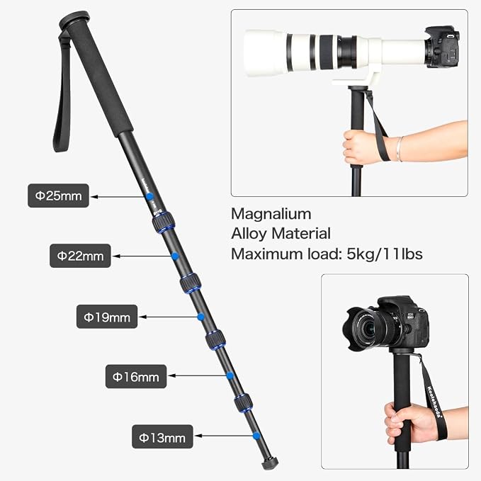 Koolehaoda Extendable Camera Monopod with Foldable Stand Base | 5-Section Height 66" Aluminium Photography Monopod for DSLR Canon Nikon Sony Video Camcorder, Maximum Load of 5 kg - Image 4