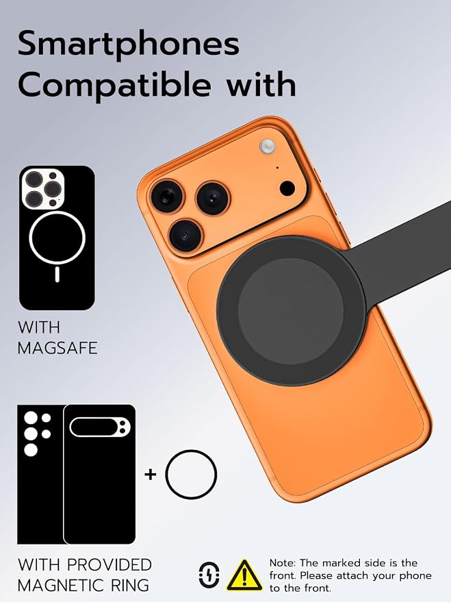 69" Magnetic Tripod for iPhone w/Magnetic Light &Remote MPT-04 | Compatible with MagSafe, For iPhone & Android, Magnetic Ring Attached, Auto-Open Phone Holder, Remote Control, 360° Rotation - Image 2
