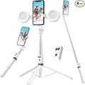 Selfie Stick Tripod with Fill Light, Phone Selfie Stick,Durable Stainless Steel Design,Bluetooth Remote Control,and Stable Three-Legged Support for Live Broadcasts,Video Shooting (White) by Mouzakon