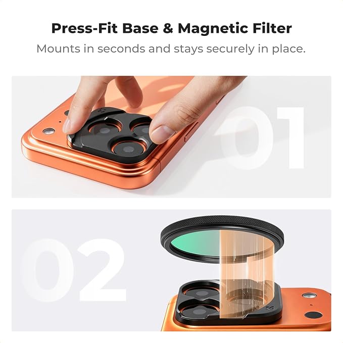 K&F CONCEPT Magnetic CPL Filter Set Compatible with iPhone 17 Pro & Pro Max | 49mm Phone Lens Filter Kit with Direct-Fit Camera Base, Case Compatible Circular Polariser for iPhone, FA302 - Image 5