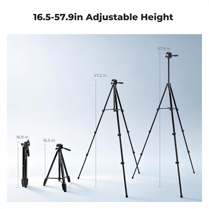 K&F CONCEPT 57.9'' Tripod for Phone& Camera, Compact Portable Travel Tripod | Folds to 17'' Weighs 1.36lbs, 360° Rotation & +90°/-85° Tilt Max Load 4.4lb, Compatible with Smartphones, Cameras. S204A1 - Image 4