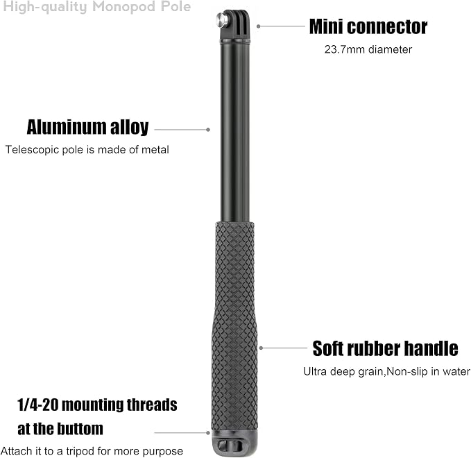 SOONSUN Waterproof Selfie Stick Long Extension Pole for GoPro Action Camera | 46in Underwater Telescoping Pole, Monopod & Hand Grip for GoPro Hero 13 12 11 10 9, Mission, MAX, Insta360 & DJI Osmo Action - Image 2