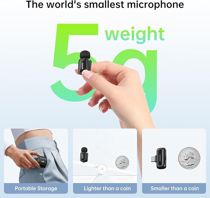Wireless Microphone for Video Recording - Noise-Cancelling mini Microphone,Portable Microphone,Suitable for Mobile Phone Lapel Microphone Wireless for YouTube, TikTok Live Streaming, blogs - Image 4