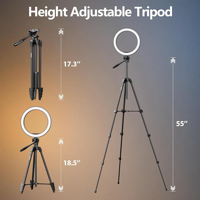 EMART 10'' Ring Light with 55'' Extendable Tripod Stand & Phone Holder | 16 RGB Colors Modes, 10 Dimmable Levels LED Circle Selfie Lights with Wireless Remote for Makeup, Streaming, YouTube, TikTok - Image 7