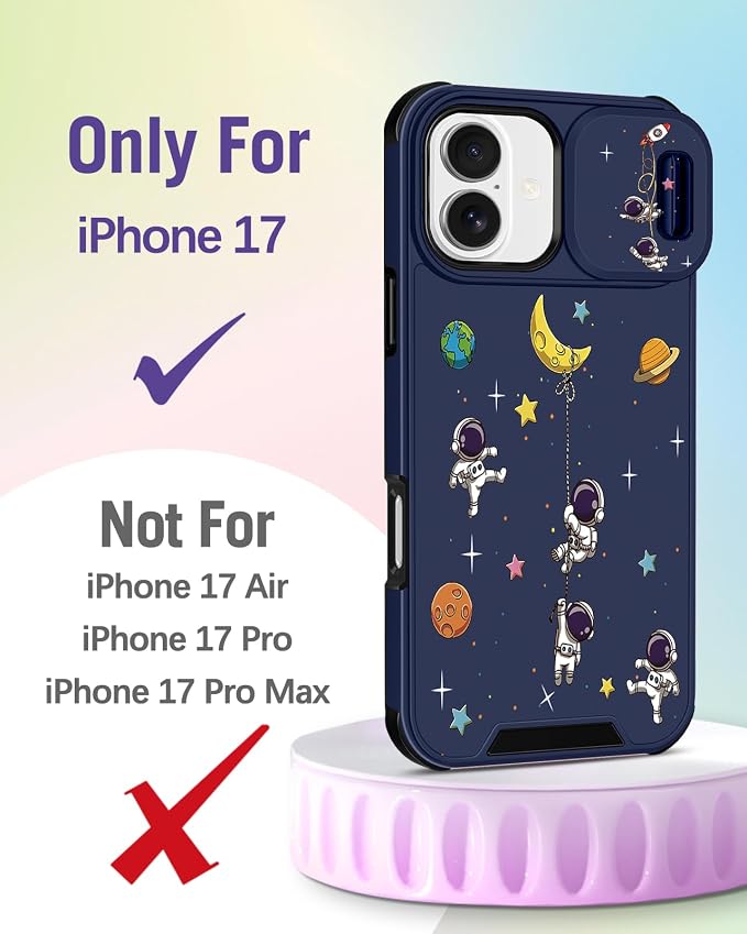 Buleens for iPhone 17 Case 6.3 Inch - with Ring Stand & Camera Cover Aesthetic Cute Designed for Women Girls Girly Cartoon Astronaut Unique Phone Case for iPhone 17 Compatible with Magsafe - Image 2