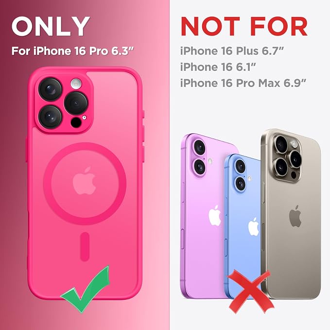 CAPRARO for iPhone 16 Pro Case, Compatible with MagSafe Hot Pink | Upgraded [Full Camera Protection] Protective Translucent Matte Women Girl Magnetic Phone Case Cover, Hot Pink - Image 2