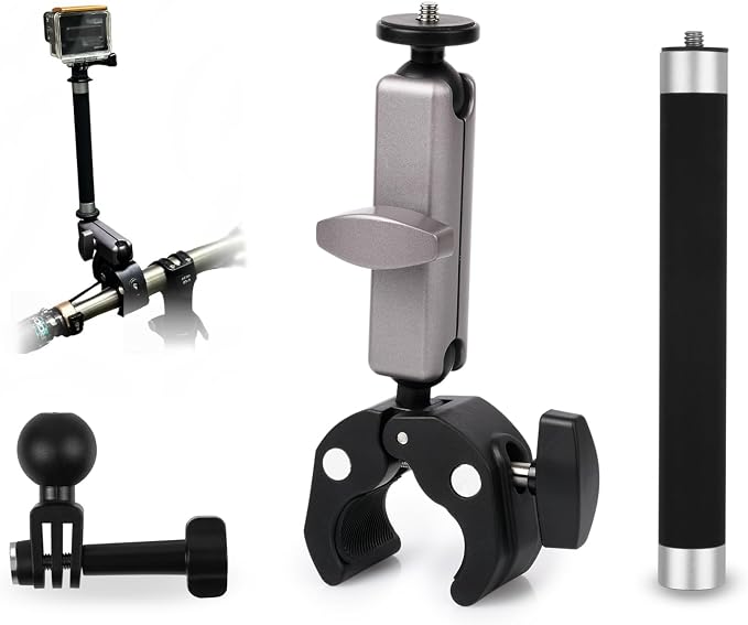 Motorcycle Camera Mount Camera Clamp Mount with Ballhead and Extension Pole Compatible with Canon, Nikon, DSLR Gopro for Desk Tripod Tube Crossbar Gimbal Rods Bike by dsdistinctivestyle