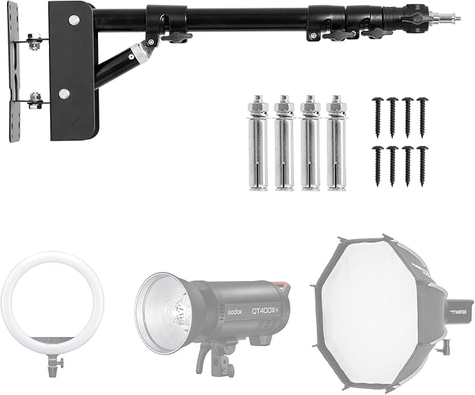 AMBITFUL 43inch/110cm Ring Light Wall Mount Triangle Boom Arm | Adjustable 180° Rotatable Studio Wall Stand with 1/4" 3/8" Screws, 5kg Load for Barbershop Live Streaming Video Shooting by Ambitful