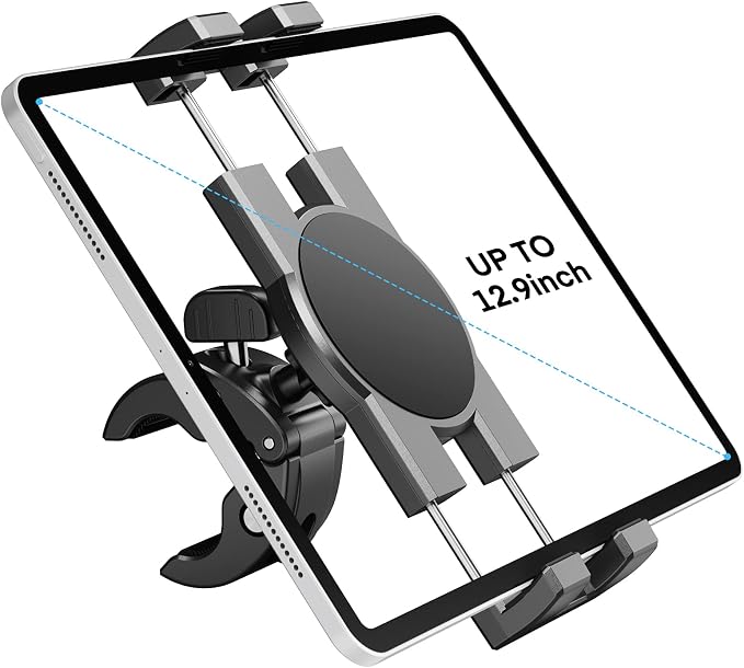 KDD Spin Bike Tablet Holder Mount, Phone iPad Holder Stand Exercise Bike Handlebar Mount for Stationary Bicycle, Treadmill, Microphone Stand, Fit for iPad Pro 12.9, Galaxy Tabs, iPhone(4.7-13”) by KDD