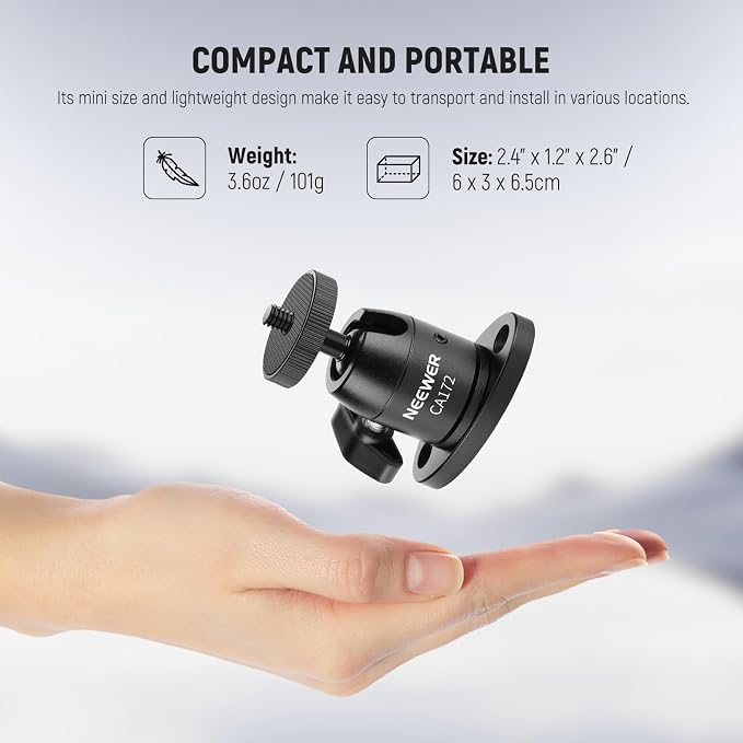 NEEWER Webcam Wall Ceiling Mount Bracket, Aluminum Alloy Mini Ball Head & 1/4" Screw for Photo Studio Photography Video Recording Action Camera Accessories, 360° Rotation & 90° Tilt, CA172 - Image 6