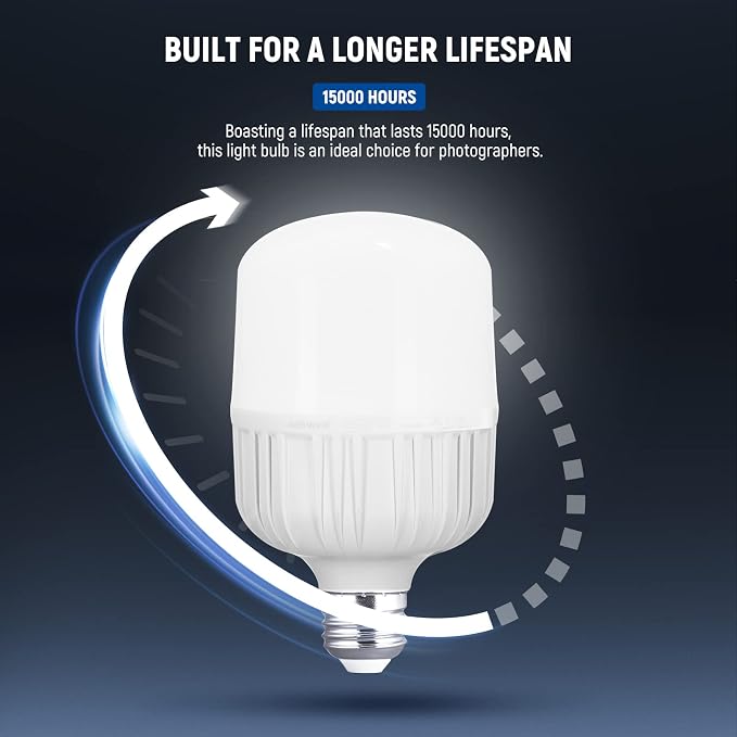 NEEWER E26 35W LED Light Bulbs, 2 Packs, 3150 Lumens/5700K/CRI 93+/15000h Lifespan, Bright Video Photography Lighting, Silent/No Flicker/Non Dimmable 350W Incandescent Equivalent | 15000h Lifespan, Bright Video Photography Lighting, Silent, No Flicker,... - Image 9