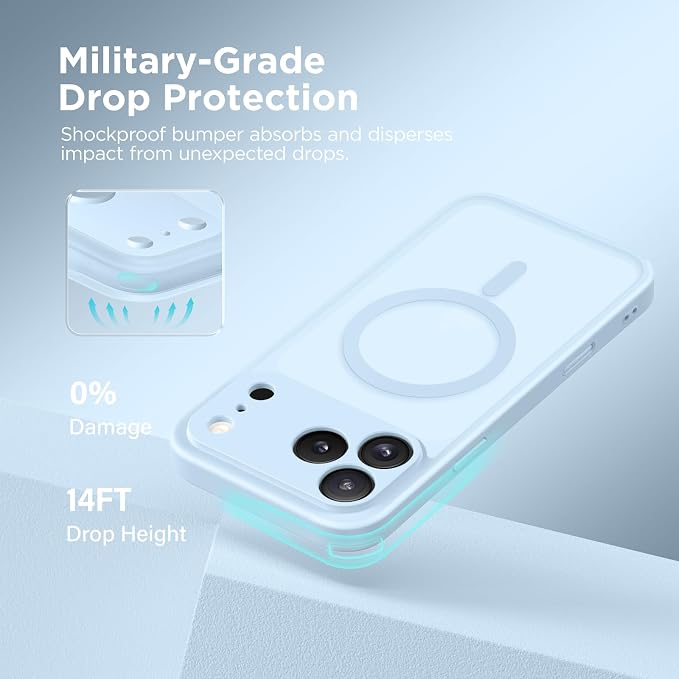 CAPRARO for iPhone 17 Pro Case, Compatible with MagSafe Light Blue | Upgraded [Full Camera Protection] Protective Translucent Matte Women Girl Magnetic Phone Case Cover, Light Blue - Image 6
