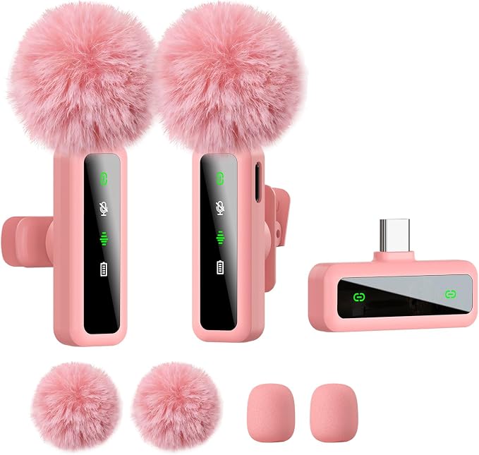 Wireless Lavalier Microphone for iPhone - iPad, Android Phone Computer, Mini Microphone for Live Streaming, Video Recording, Outdoor or Indoor Interviews, YouTube, TikTok, Vlog (Pink) by Unknown