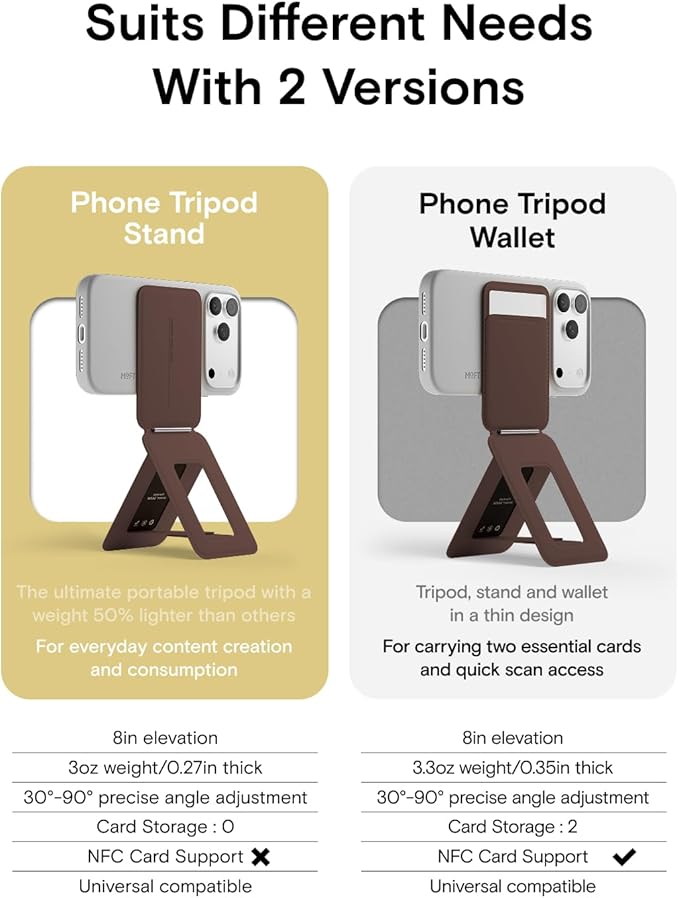 MOFT Phone Tripod Stand, Portable Selfie Stick for iPhone, Mulit-Angle | Pocket Size | Strong Magnets l MOVAS Leather | Magsafe Compatible | Easy to Charge | Stylish |For Content Creators - Image 2