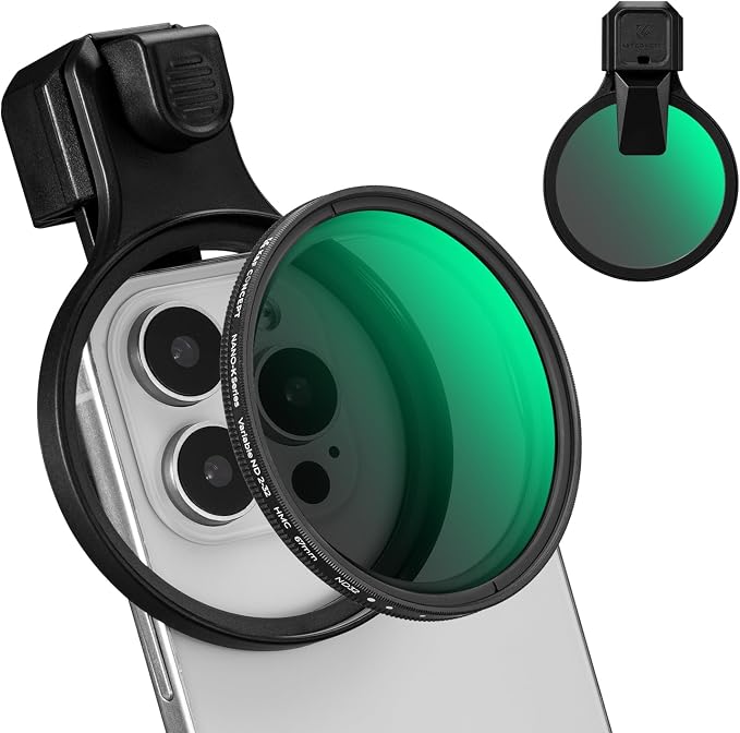 K&F CONCEPT 67mm Press-on ND2-32 Phone Lens Filter Kit | Multi-Coated VND Filter Compatible with iPhone 17/16/15/14/13/12 Standard, 16/15/14/13/12 Pro/Pro Max, FP102 by KFCONCEPT