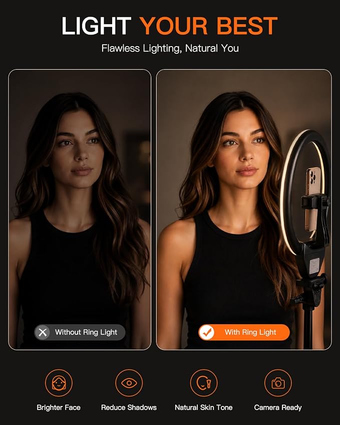 Sensyne Ring Light with Stand, 50" Phone Tripod for iPhone & Android, LED Ring Light with Remote, 3 Color Modes & 10 Brightness Levels for TikTok, Zoom & Video Recording - Image 4