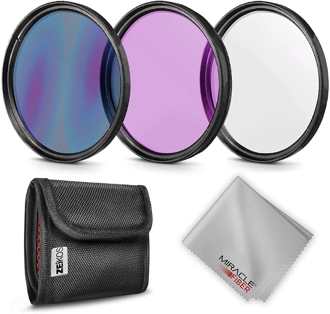 67MM Zeikos Photo Professional Photography Filter Kit (UV, CPL Polarizer, FLD) for Camera Lens with 67MM Filter Thread + Filter Pouch with Miracle Fiber Cloth (ZE-FLK67) by ZEIKOS