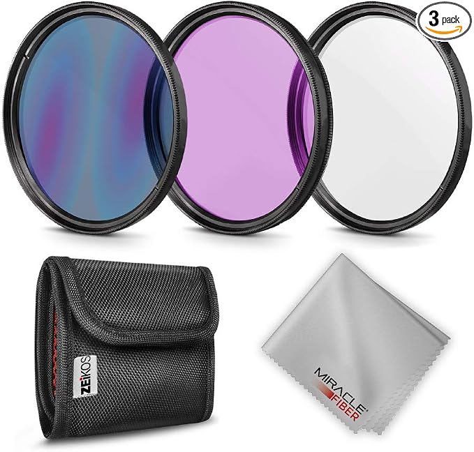 ZE-FLK52 52mm Multi-Coated 3 Piece Filter Kit (UV-CPL-FLD) | UV, CPL & FLD Optics, Carrying Pouch, Hard Case & Microfiber Cloth, True-to-Life Color, Reduced Glare by ZEIKOS
