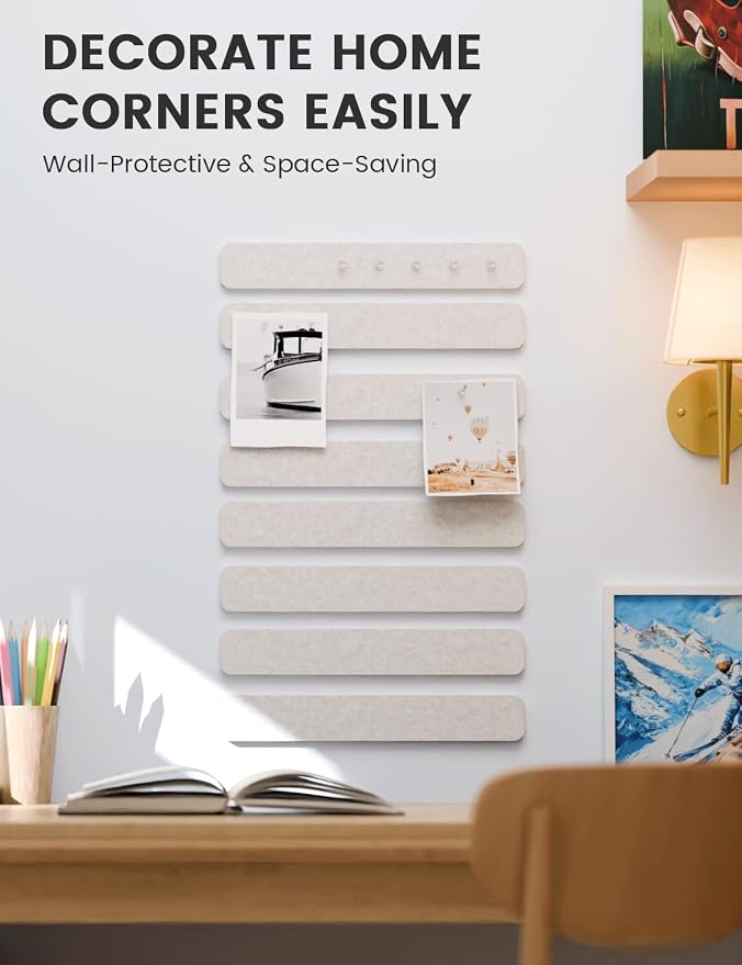 Fluxynara 13" x 2" Felt Wall Panels, Oatmeal | 8-Pack Includes 50 Push Pins and Adhesive Tabs for Photos, Notes and Decor in Bedroom Doors, Home Office or Studios - Image 4