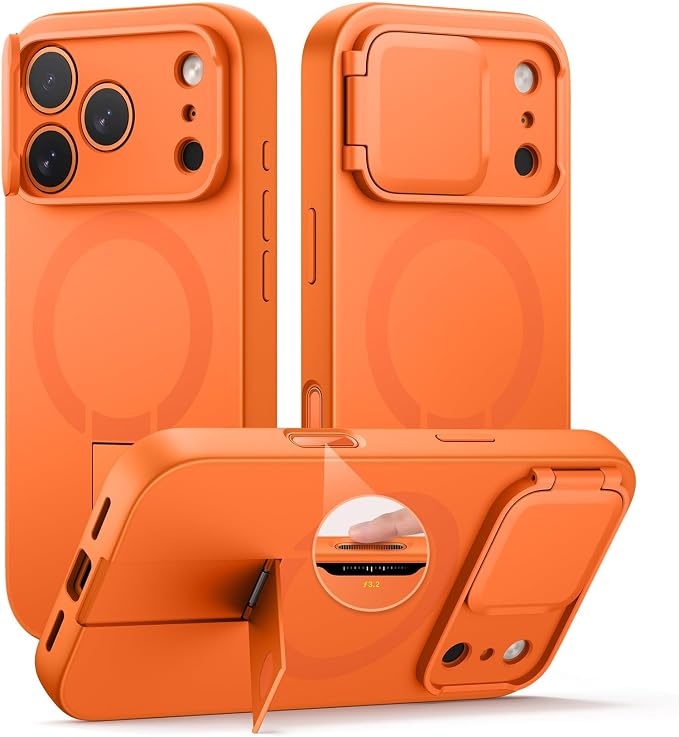 SURITCH for iPhone 17 Pro Case with Camera Control Cover, Camera Cover and Adjustable Kickstand, Compatible with MagSafe, Shockproof Bumper Protective Cases 6.3 Inch, Orange by SURITCH