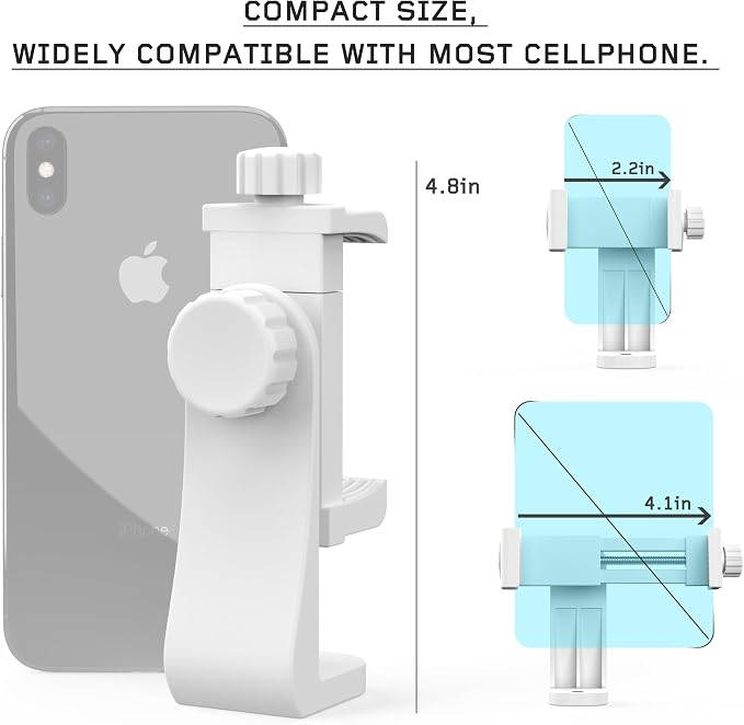 Universal Phone Tripod Mount Adapter with Ｗireless Camera Remote, Cell Phone Holder with Adjustable Clamp for Selfie Stick Monopod Compatible with iPhone, Samsung and so on -White - Image 2