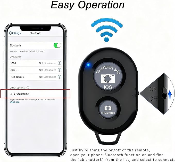 Cellphone Remote Shutter for Smartphones and Tablets, AOQIYUE Wireless Camera Remote Control Compatible with iPhone/Android Cellphone Wrist Strap Included (Black-Pink-Purple) - Image 2