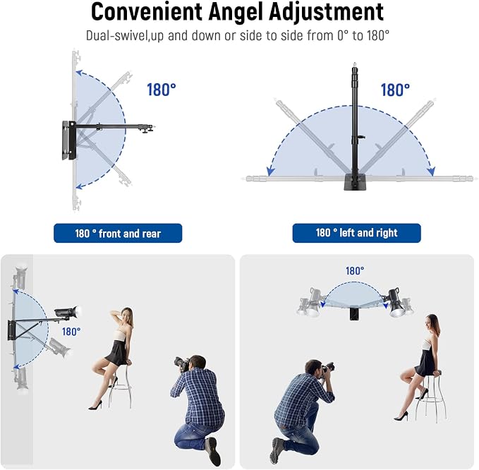 NEEWER Wall Mounting Triangle Boom Arm for Photography Light, Strobe | For Monolight, Softbox, Umbrella, Reflector, Ring Light, Supports 180 Degree Rotation, Max Length 4 Feet/125cm, Black - Image 3