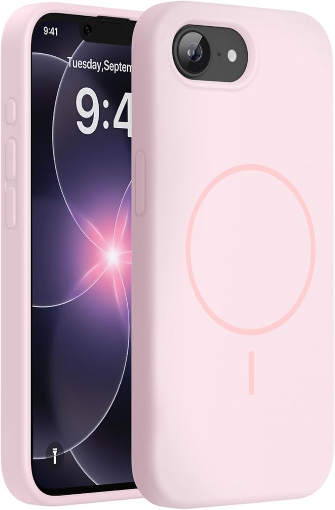 miracase Magnetic for iPhone 17e Case & iPhone 16e Case, [Soft Anti-Scratch Microfiber Lining], Compatible with MagSafe, Silicone Shockproof Protection Phone Case for iPhone 17e/16e, Sand Pink by Miracase