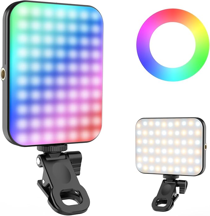 Portable Selfie Light for iPhone: Rechargeable Phone Fill Lights, Ring Light for Camera Picture, Makeup Photo, Video Conferences, Laptop Use, Zoom Meetings, TikTok, Vlog Photography Magnetic RGB by Unknown