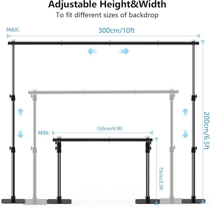 Photo Backdrop Stand Kit, 6.5ft x 10ft Adjustable Photography Background Stands with Metal Flat Base for Birthday Parties, Baby Shower, Wedding, Video Studio - Image 3
