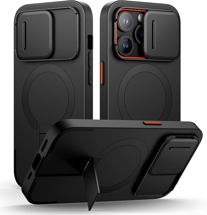SURITCH for iPhone 14 Pro Case with Magnetic Camera Slide Cover and Adjustable Kickstand, Compatible with MagSafe, Shockproof Bumper Case Slim Protective Cover for iPhone 14 Pro 6.1 Inch, Black by SURITCH
