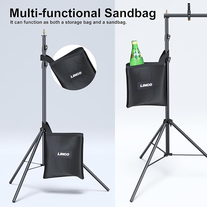 LINCO Lincostore Backdrop Stand Kit 10x7ft for Photography | Adjustable back drop holder frame with clamps, sand bags, carry bag for party, event decoration, wedding & photo studio - Image 3