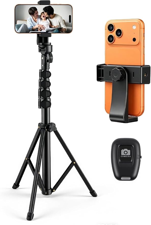 63" Phone Tripod with Remote, Phone Stand Tripod for iPhone | Extendable Cell Phone Tripod for Video Recording; Sturdy Metal Adjustable Tripod Stand for iPhone Android Camera & Ring Light by Unknown