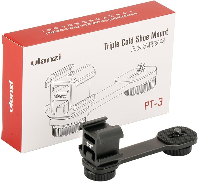 ULANZI PT-3 Triple Cold Shoe Mount Plate Mic Video Light Extension Bracket | Microphone Stand Rig Mount Compatible with DJI OSMO Mobile 3 2 OM 4 Zhiyun Smooth 4/Feiyu Vimble 2 Gimbal Stabilizer Camera - Image 7