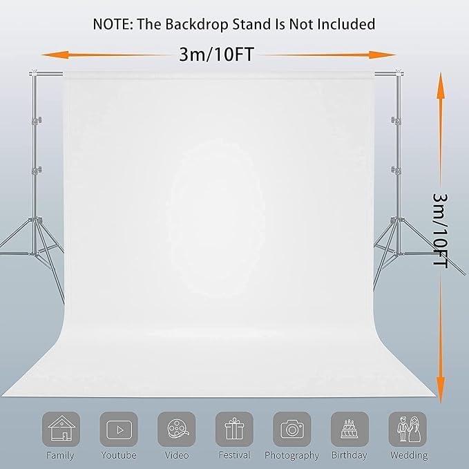 10x10 FT White Photo Backdrop 100% Polyester Photography Background | Non-Reflective, Wrinkle-Resistant, Foldable Washable White Backdrop for Professional Photoshoot Portraits Party Video Studio - Image 2