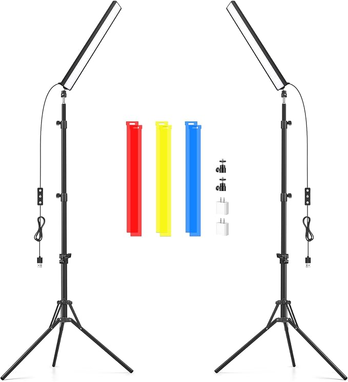 2 Pack Led Video Light Wand Stick, Obeamiu 5600K Led Photography Lighting Wand Kit with 63'' Tripod Stand/Color Filters, Studio Photo Lights for Video Recording/Streaming/Portrait/Vlog/Makeup/Podcast by Obeamiu