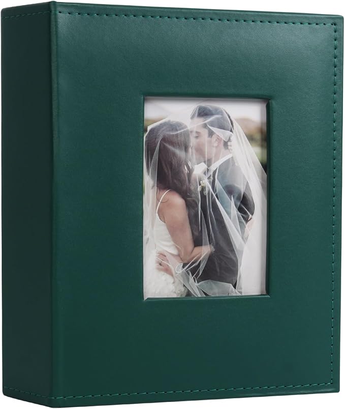 RECUTMS Photo Album 4x6 200 Photos Leather Vacation Memory Book Dark Green | Black Pages, Horizontal Pockets, Small Albums for Family Wedding Travel, DIY Front Window, Baby Photobook, Slip-in Picture by RECUTMS