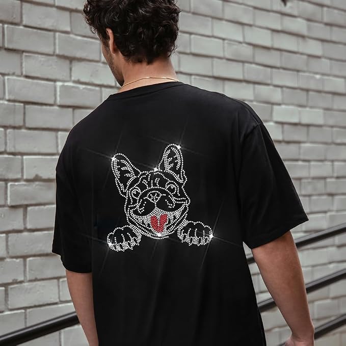 5 Pcs Bulldog Pattern Iron on Rhinestones Transfer, Paw Print Bling Crystal Clothing Repair Applique Heat Transfer Patches for T-Shirt Vest Shoes Hat Jacket Pants Bags Decor - Image 6