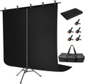 Hemmotop Black Backdrop with Stand, 8x7.5ft Photography Background Kit | Sturdy Threaded Connection Stand, Draped Polyester Fabric, Perfect for Wedding Birthday Graduation Party Banquet Decorations by Hemmotop