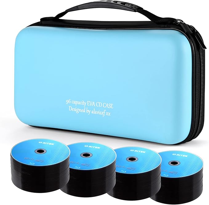 alavisxf xx CD Case, 96 Capacity Protective Zipper Disc Wallet for Car | EVA Shock-resistant, Double Zipper Closure, Portable Handle, DVD Storage Organizer, Anti-Slip Sleeves, for Home Office Travel - Image 2
