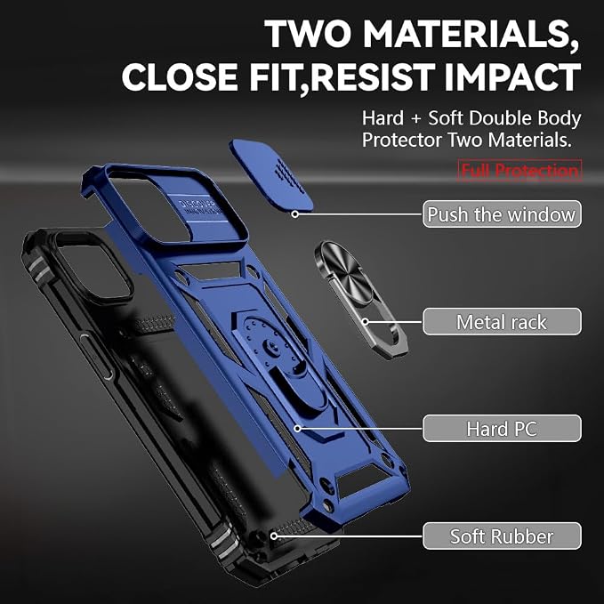 HNHYGETE for iPhone 15 Case with HD Screen Protector: [Military Grade 20ft. Drop Tested] Ring Shockproof Protective Phone Case for - iPhone 15 Blue - Image 5