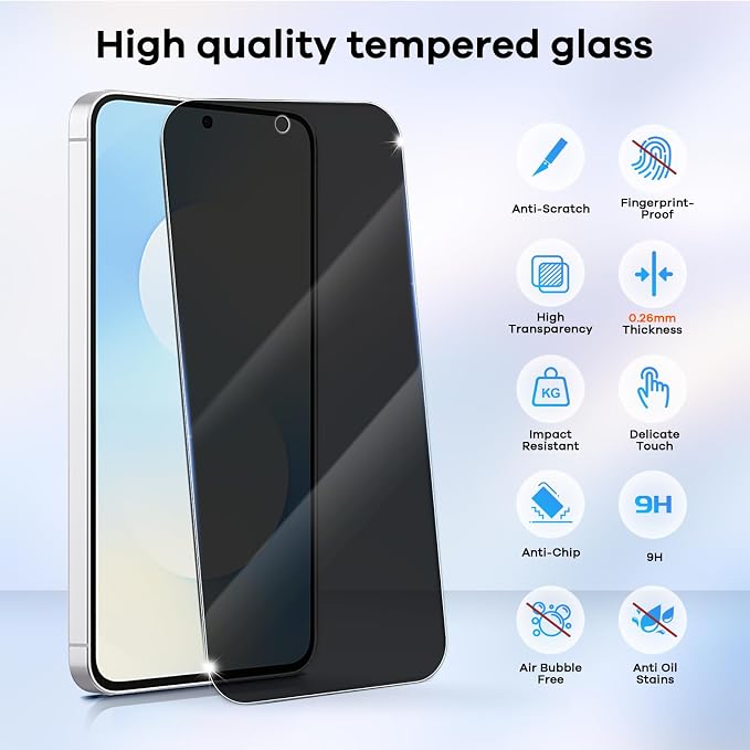 3+3 for Samsung Galaxy S25 FE 5G Privacy Screen Protector Camera Protector | 9H Tempered Glass Cell Phone Protector Camera Lens Protector - Image 3