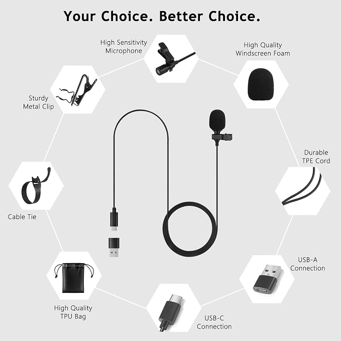 USB-C & USB-A Lavalier Microphone for Smartphones & Computers, 6.6 ft | Omnidirectional Clip-on Mic for iPhone 17/16/15, Samsung, Google, OnePlus and PCs, Ideal for YouTube, Interviews and Podcasts - Image 6