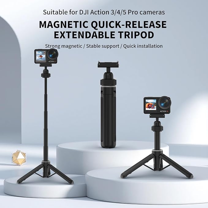 Magnetic Quick Release Extension Rod Compatible with DJI Osmo Action 5 Pro/4/3/360, Extendable Selfie Stick Tripod, Black, Portable Vlog Monopod with Non-Slip Grip - Image 2