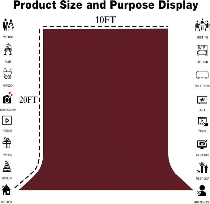 Burgundy Photography Backdrop for Photoshoot, Fabric 10x20ft | Polyester Studio Photo Backgrounds, Non Reflective, Easy to Hang, for Portrait Shoot, Product, Party Decor, Video Creation - Image 8