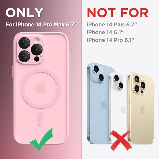 CAPRARO for iPhone 14 Pro Max Case, Compatible with MagSafe | Upgraded [Full Camera Protection] Shockproof Protective Slim Translucent Matte Magnetic Phone Case 6.7'', Peach Pink - Image 2