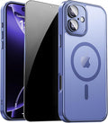 for iPhone 16 Case with Privacy Screen Protector, Light Blue | Full Camera Protection, Matte Translucent, Magnetic, Compatible with MagSafe, Shockproof Phone Cover, Slim Fit by ZOZDOKG