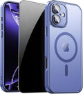 for iPhone 16 Plus Case with Privacy Screen Protector, Light Blue | Full Camera Protection, Matte Translucent, Magnetic, Compatible with MagSafe, Shockproof Phone Cover for iPhone 16Plus by ZOZDOKG